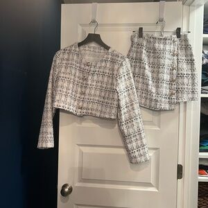 Chic Plaid Cropped Jacket and Skirt Set